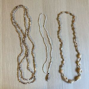 Set of 3 vintage shell necklaces, brown, white, cream, beach vibes
